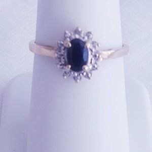 Blue Sapphire & Diamond Ring 10K Yellow Gold